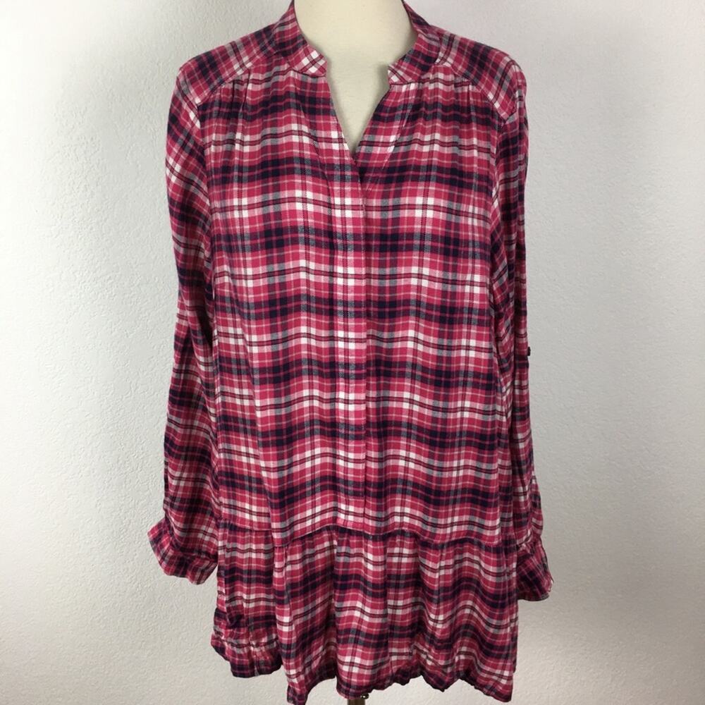 Lane Bryant Pink Plaid Long Sleeve NWT Pop Over Top 14 - Picture 2 of 7